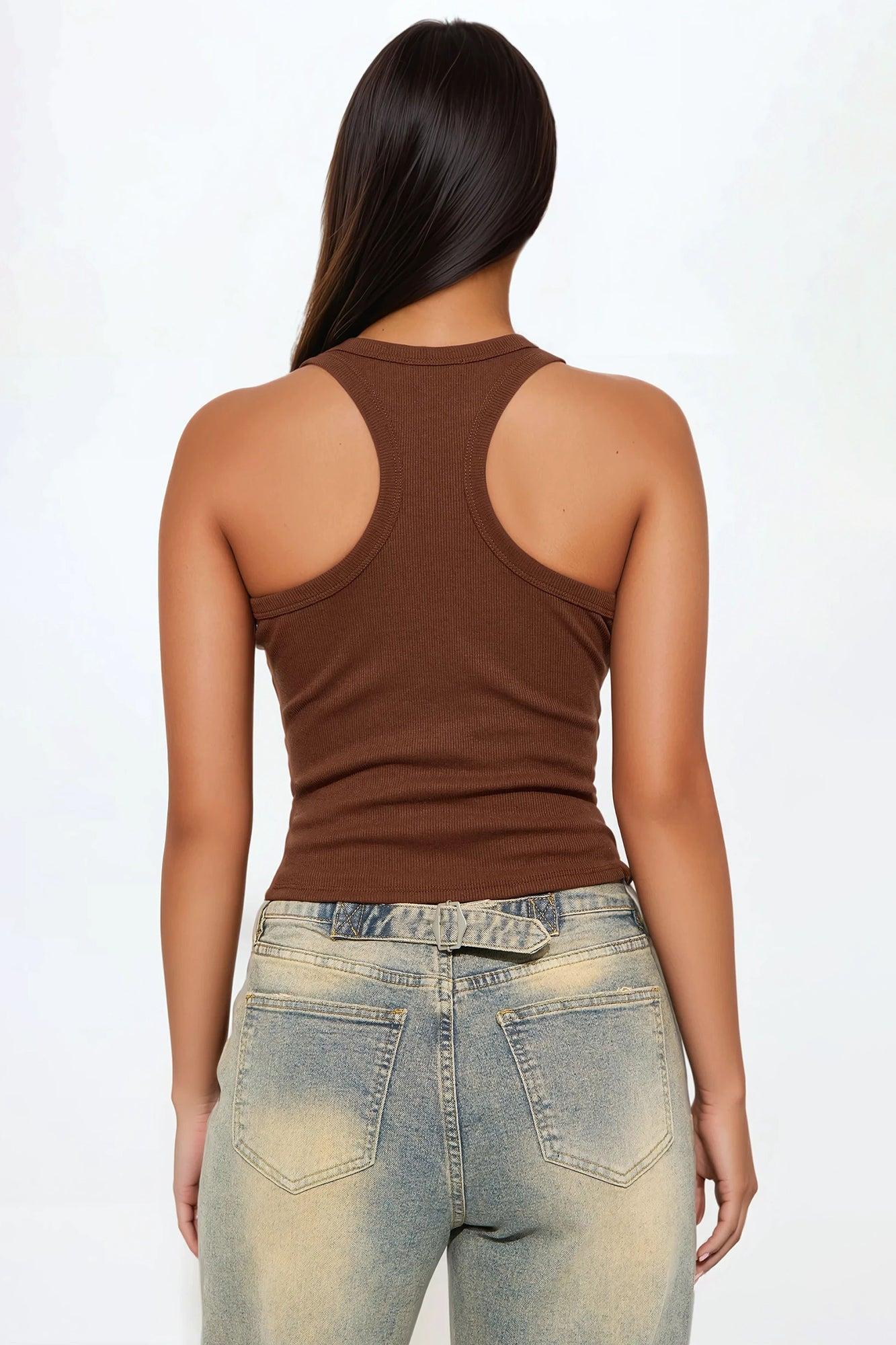 Selma Ribbed Tank Top - Chocolate Product Image