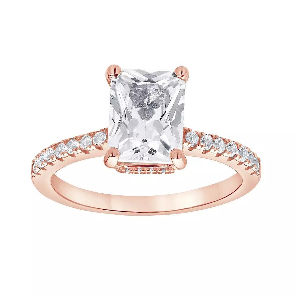 Gemstone Brilliance Emerald Cut Lab-Created White Sapphire Ring, Women's, Size: 6, Pink Tone Product Image