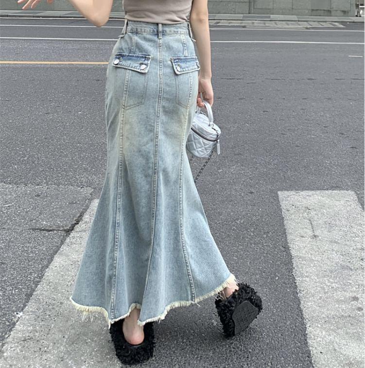 High Waist Denim Trumpet Skirt Product Image