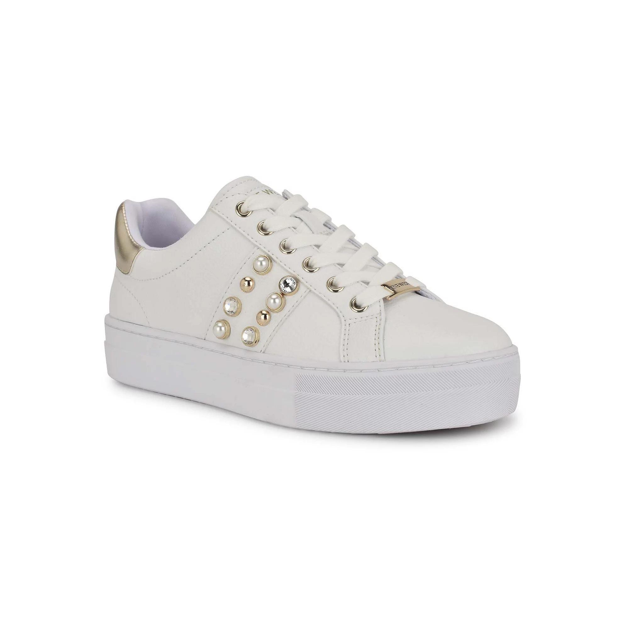 Nine West Gripes Lace-Up Round Toe Women's Platform Sneakers, Size: 8, Black Silver Product Image