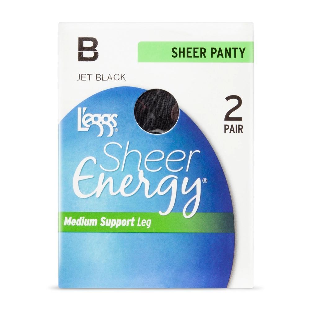 L'eggs Sheer Energy Women's All Sheer 2pk Pantyhose - Jet Black B: Nylon Spandex Knit, High Waisted, Solid Pattern Product Image
