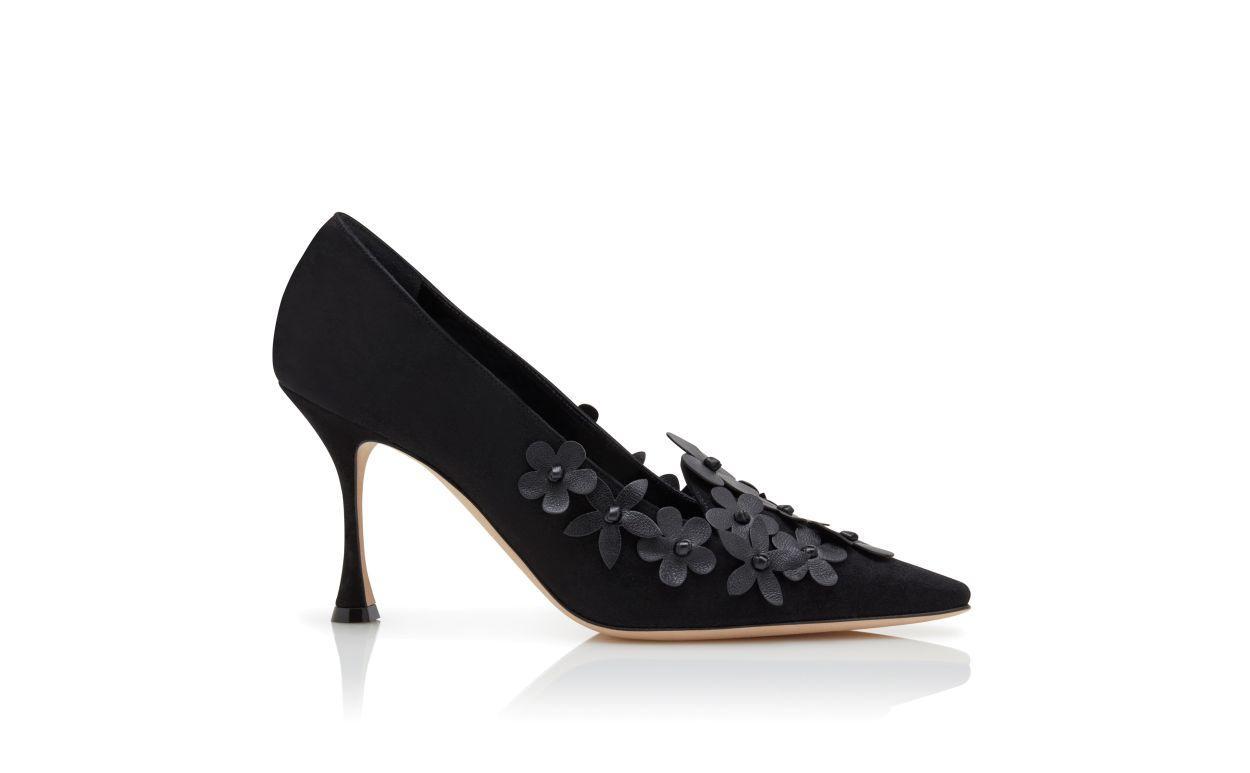 HARNECLO Black Suede Pointed Toe Pumps Product Image