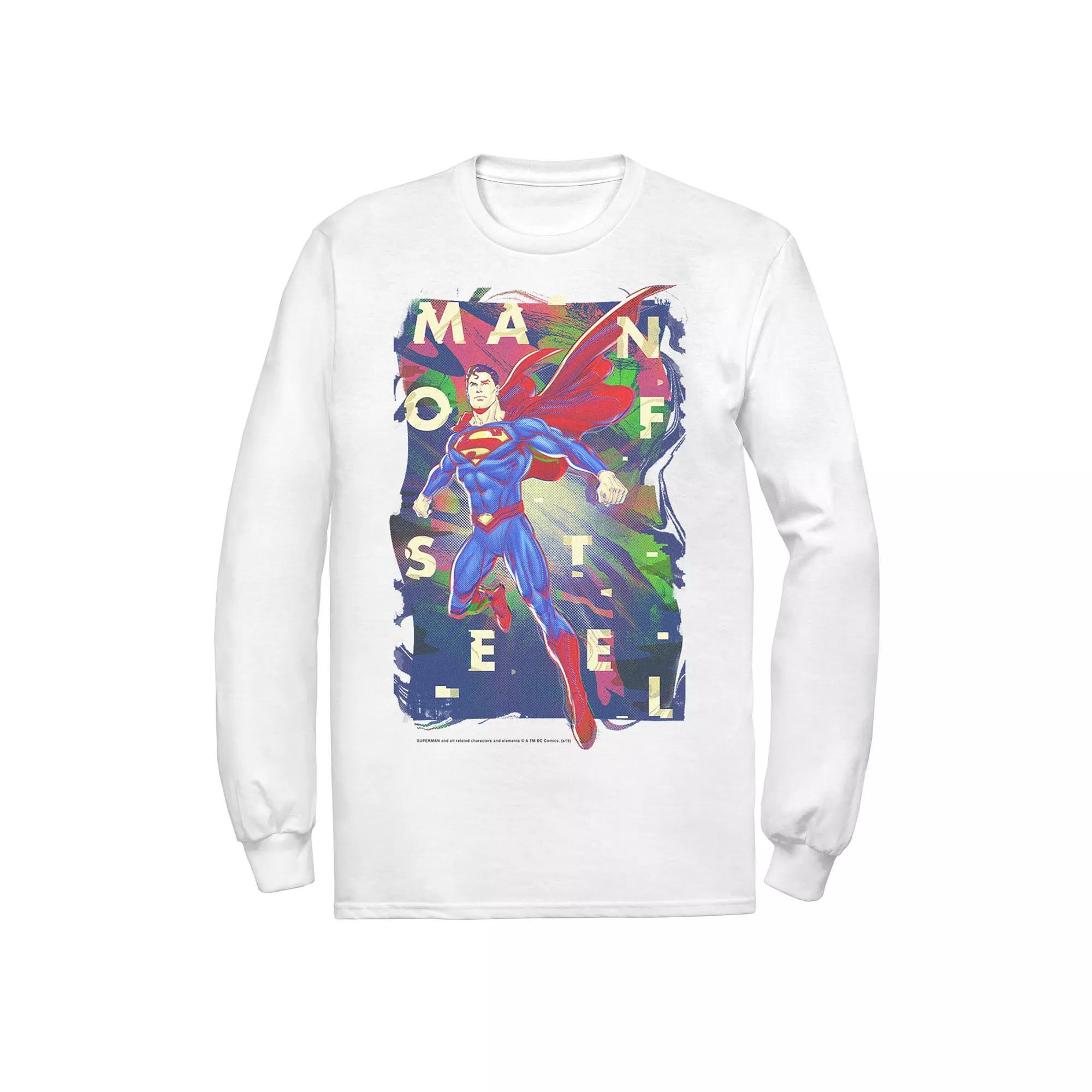 Men's DC Comics Superman Man Of Steel Bold Glitch Poster Tee, Size: Large, White Product Image