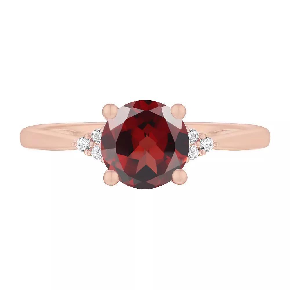 14k Rose Gold Over Silver Garnet, Lab-Created White Sapphire Solitaire Ring, Women's, Size: 7 Product Image