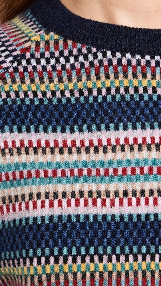 White + Warren Cashmere Striped Multi Check Sweatshirt | Shopbop Product Image