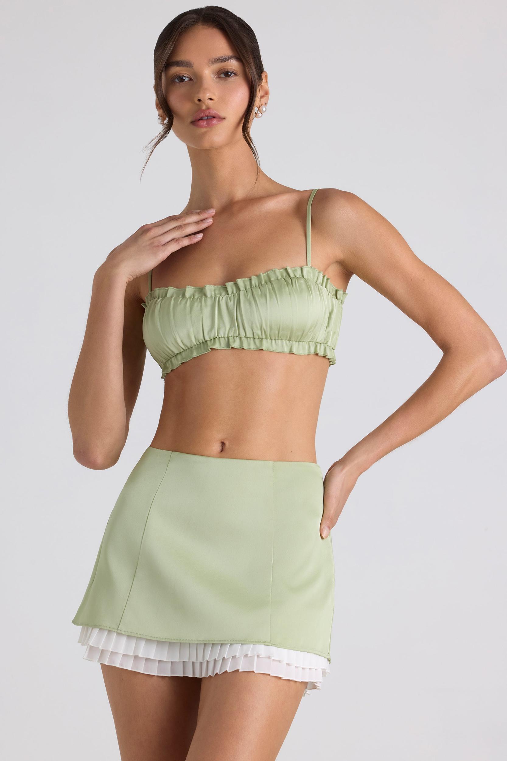 Layered Mid-Rise Mini Skirt in Spring Green Product Image