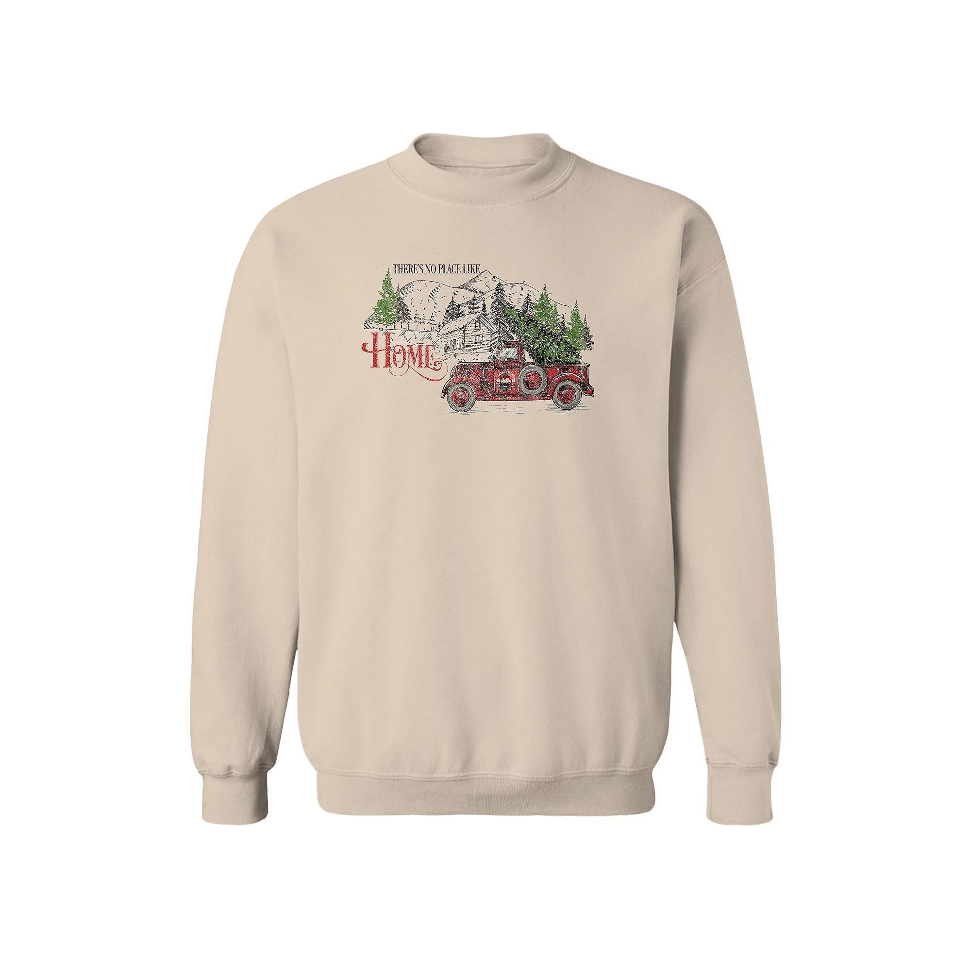 Men's There Is No Place Like Home Christmas Graphic Fleece Sweatshirt, Women's, Size: Small, Brown Product Image