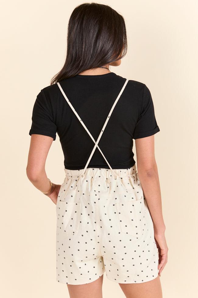 Better Perspective Black and White Daisy Denim Romper Product Image