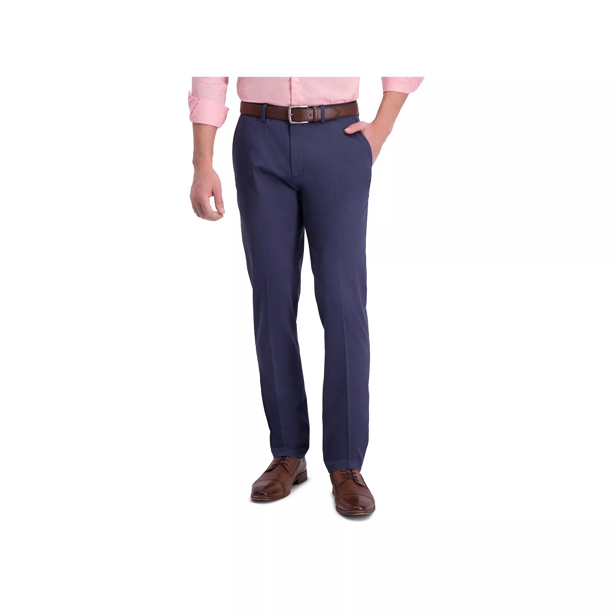 Mens Haggar Iron Free Premium Khaki Slim-Straight Fit Flat Front Perfect Fit Waistband Casual Pant Grey Gray Product Image