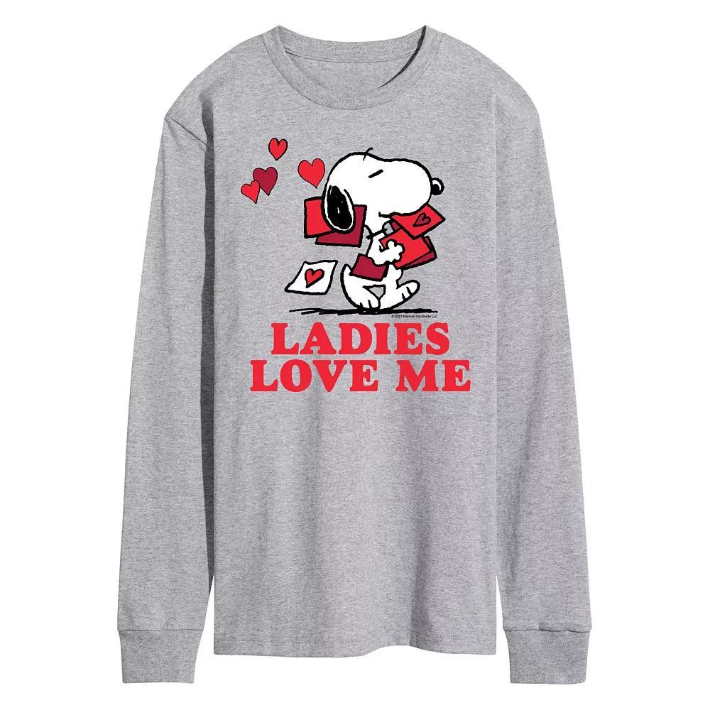 Mens Peanuts Ladies Love Me Long Sleeve Tee Grey Product Image