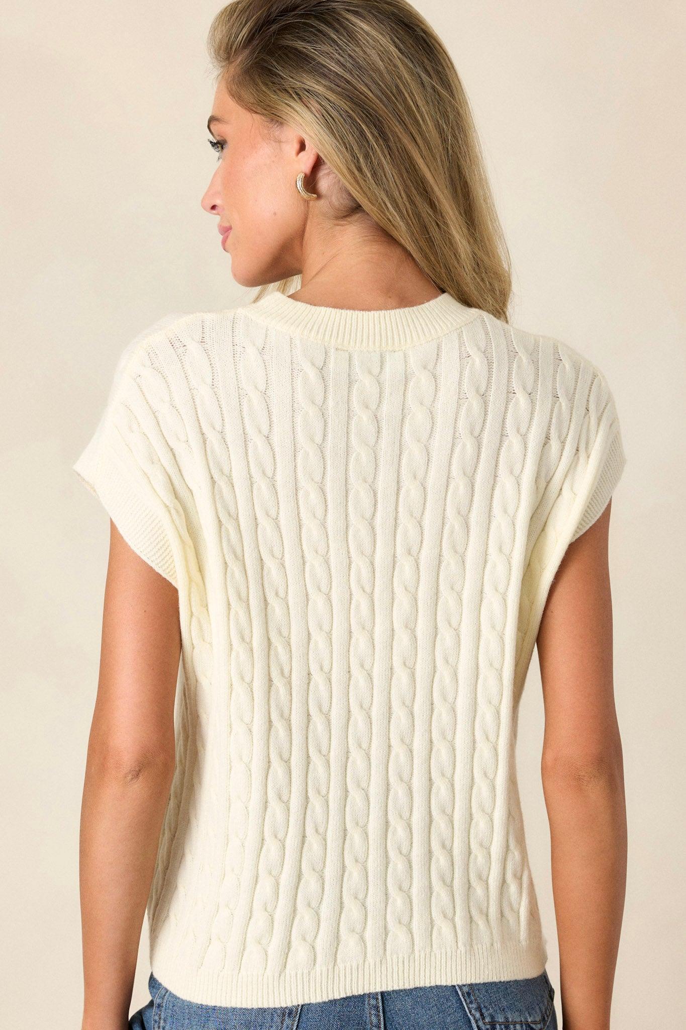 Talking To You White Cable-Knit Sleeveless Sweater Product Image