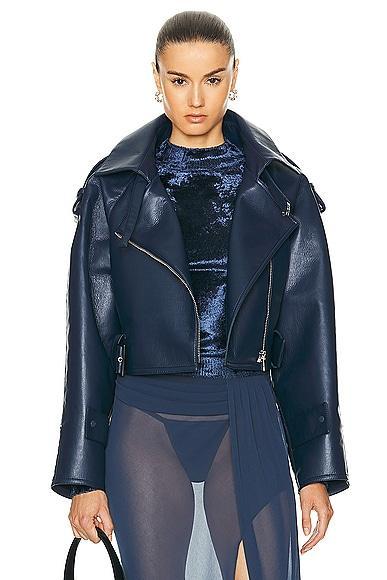 Bonded Faux Leather Belted Moto Jacket Product Image