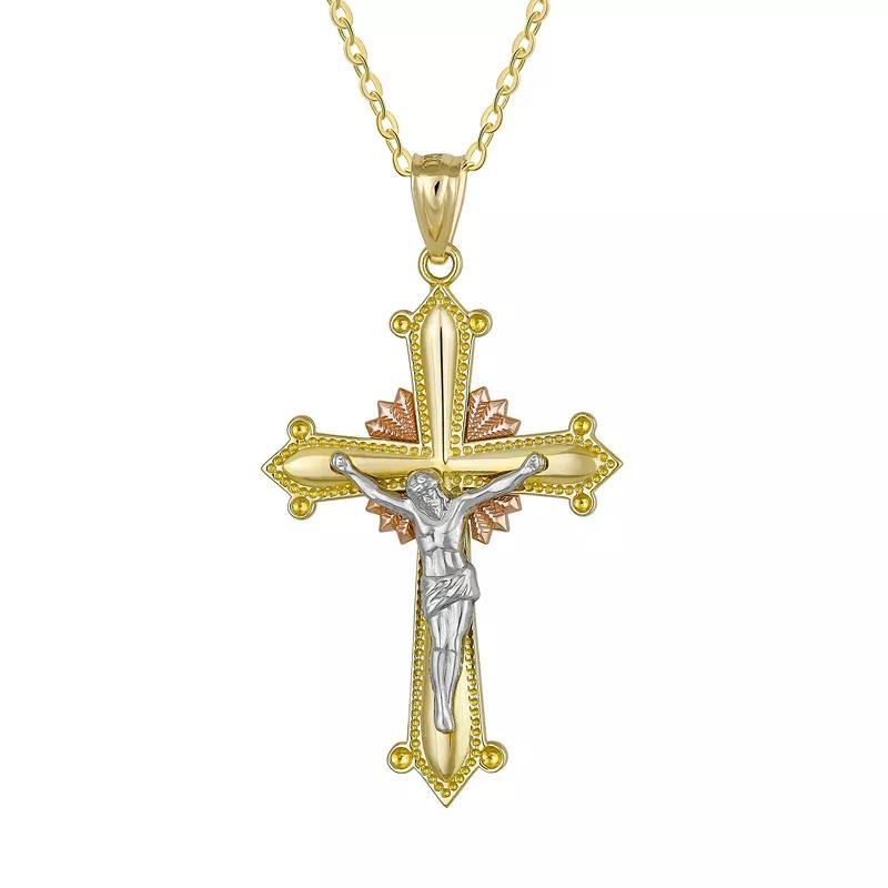 14k Gold Tri-Tone Crucifix Pendant Necklace, Women's, Size: 18" Product Image