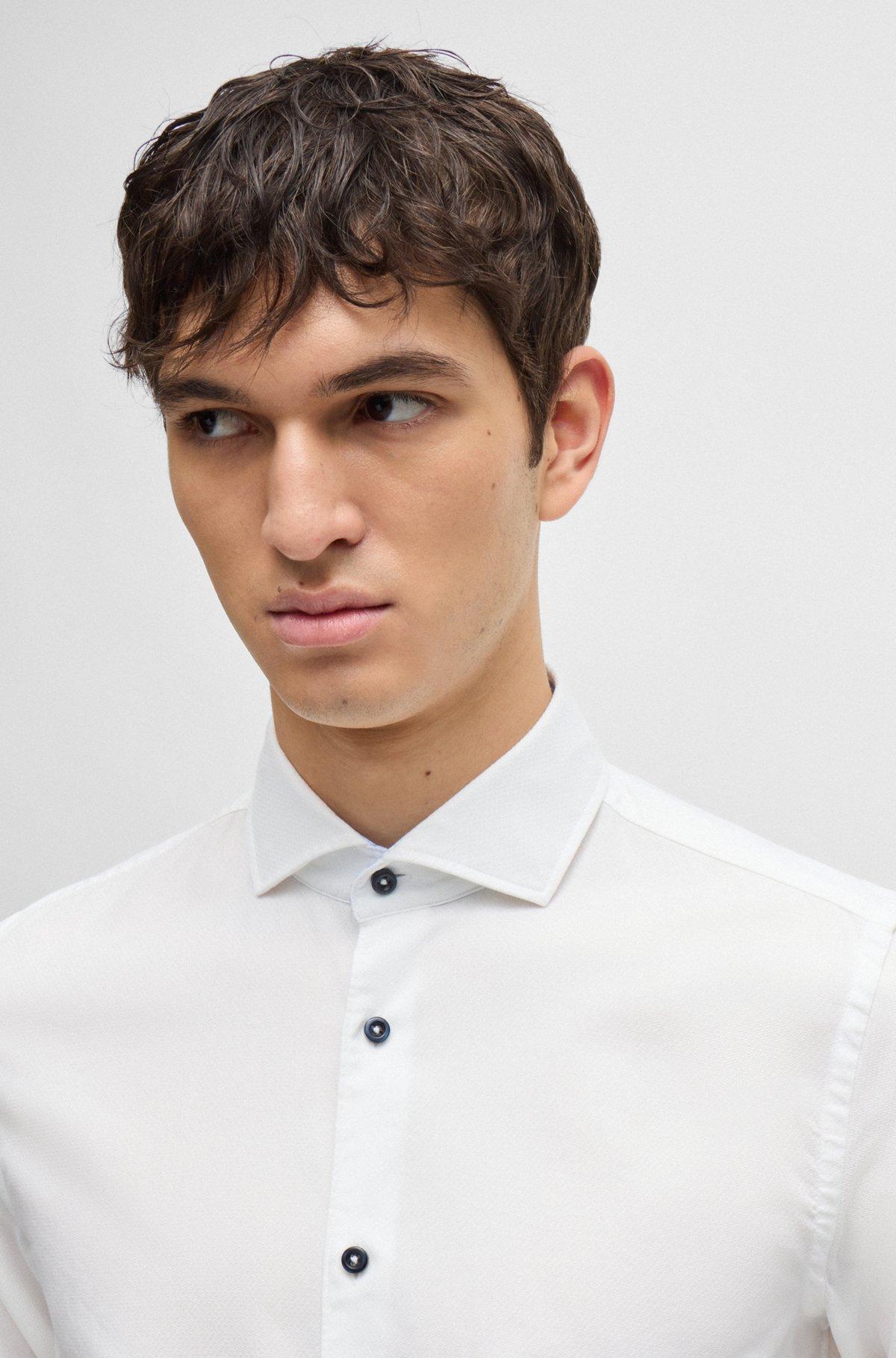 Casual-fit shirt in structured cotton with spread collar Product Image
