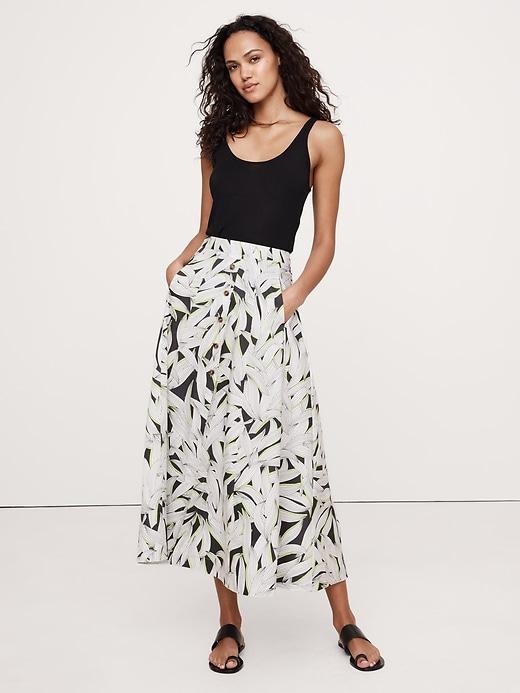 Cotton Poplin Button-Down Long Midi Skirt Product Image