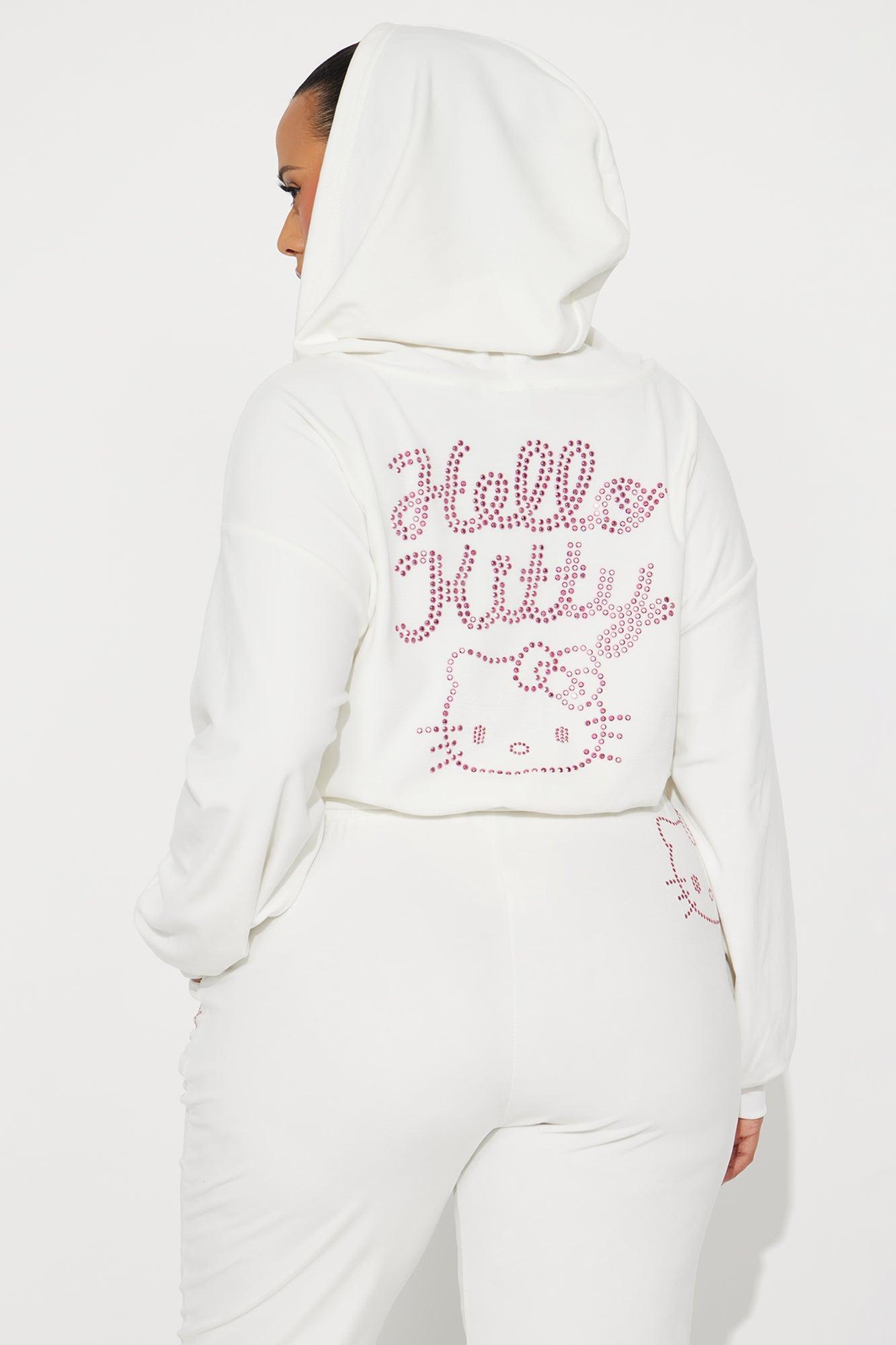 Hello Kitty Rhinestone Velour Zip Hoodie - White Product Image
