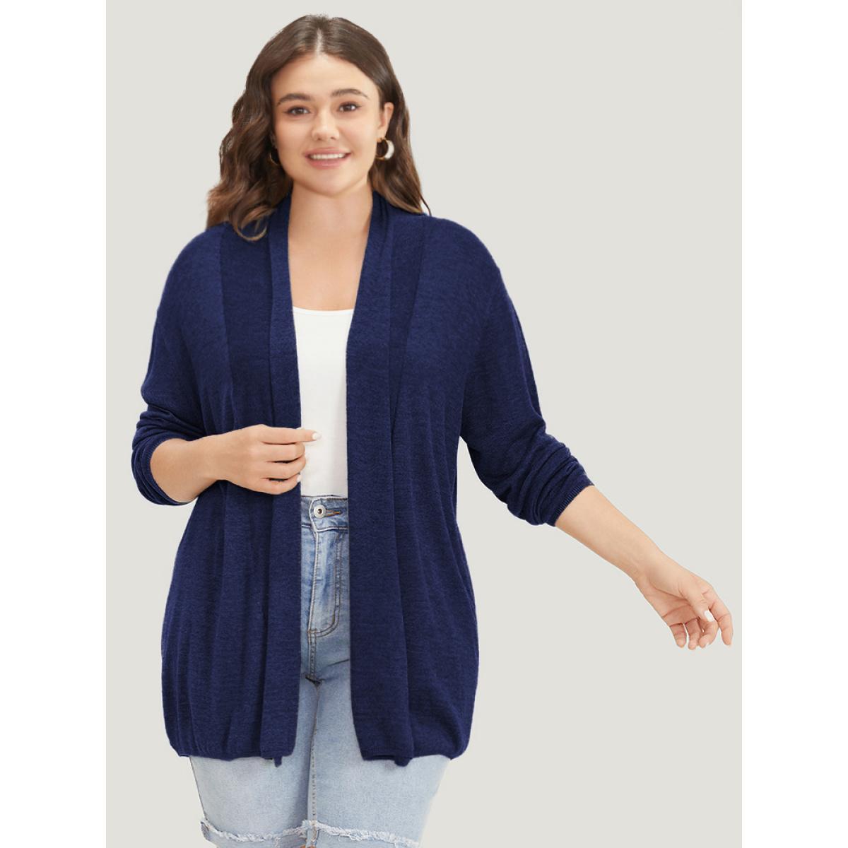 Plus Size Supersoft Essentials Plain Lapel Collar Drape Cardigan DarkBlue Women Casual Loose Long Sleeve Everyday Cardigans BloomChic 12/L Product Image