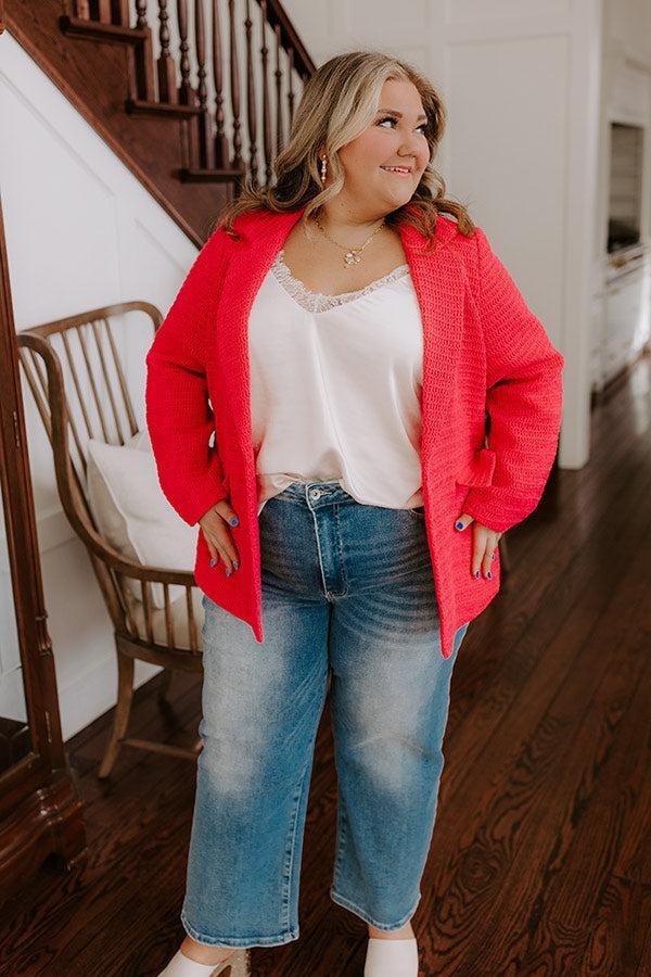 Boho Chic Crochet Blazer in Raspberry Curves Product Image