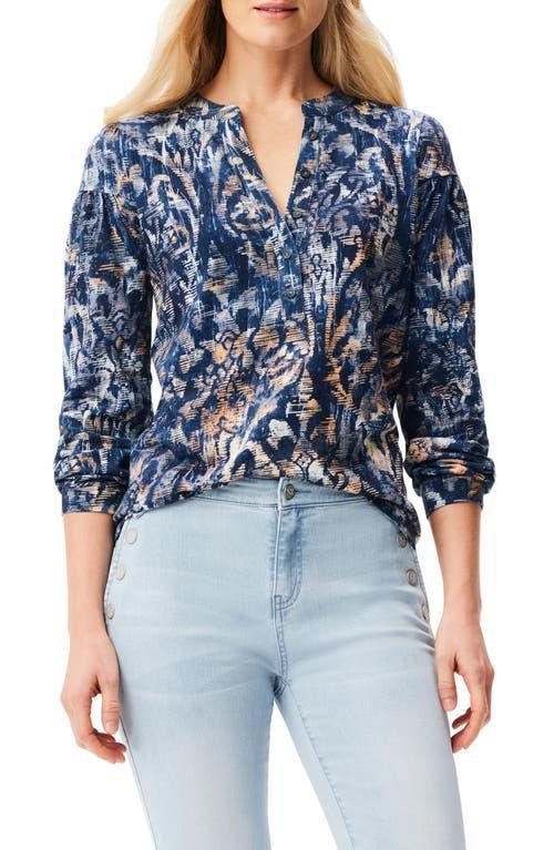 NIC+ZOE Long Sleeve Watercolor Damask Henley Tee Multi) Women's Clothing Product Image