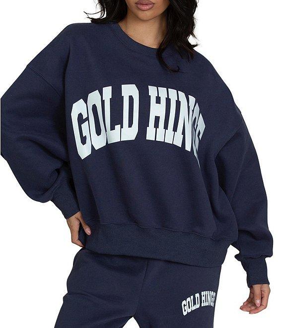 GOLD HINGE Wide Arm Crew Neck Long Sleeve Logo Sweatshirt Product Image