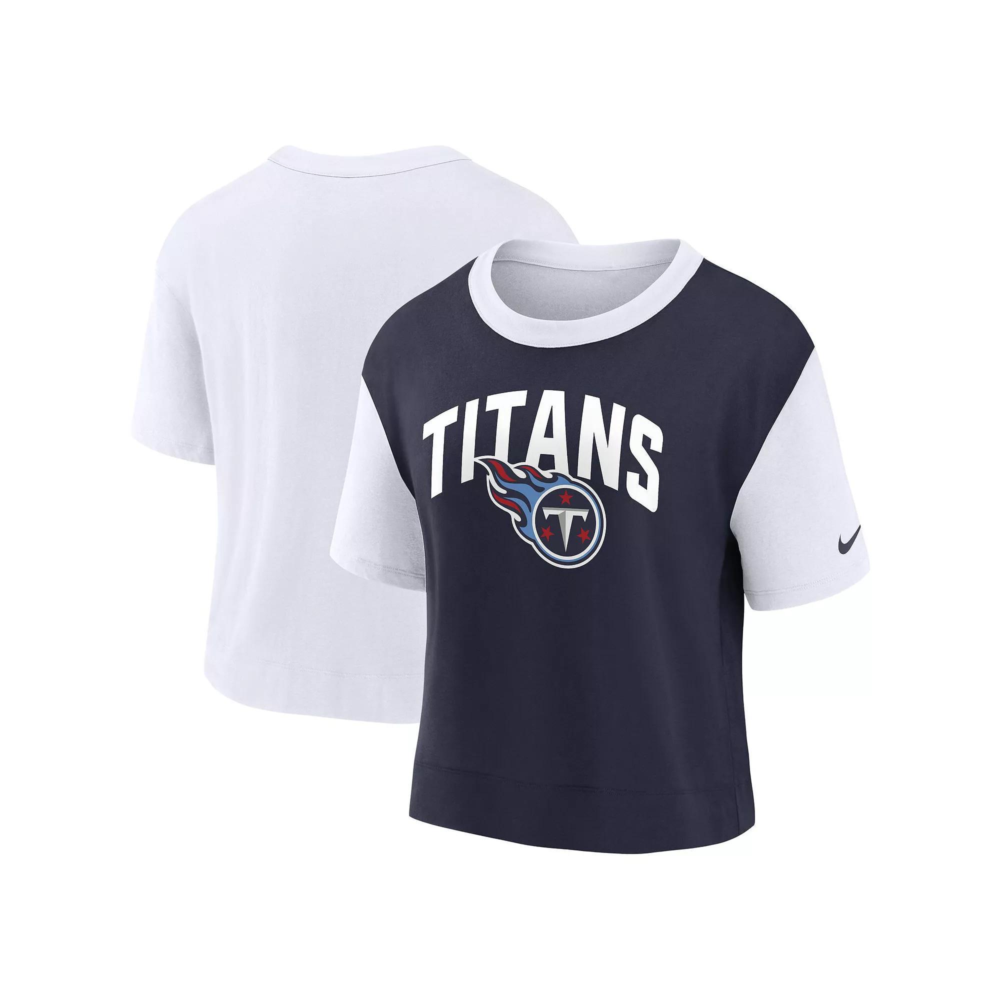 Women's Nike White/Navy Tennessee Titans High Hip Fashion T-Shirt, Size: Large Product Image