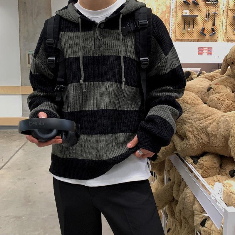 RT No. 5521 KNITTED BUTTON-UP HOODED SWEATER Product Image