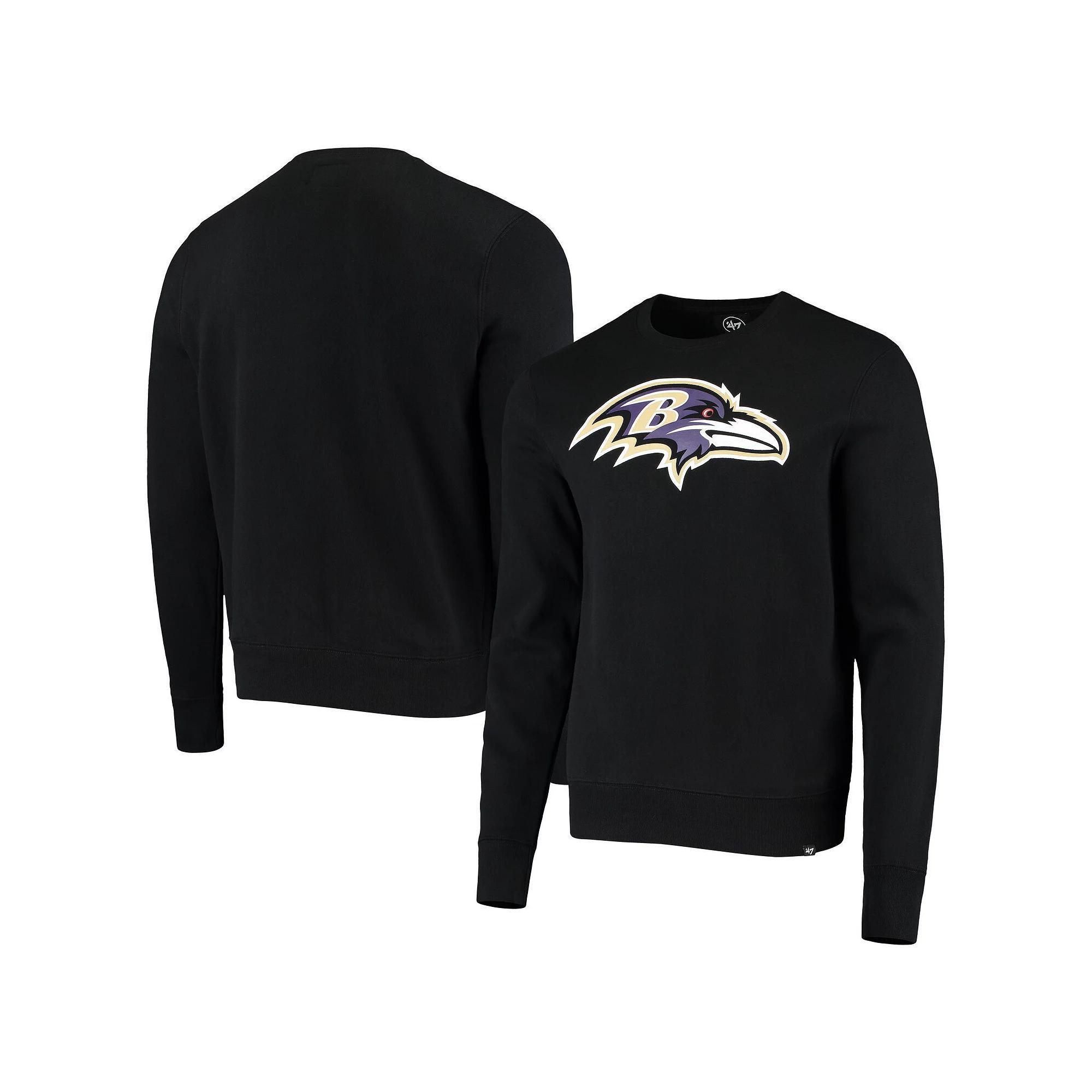 Men's '47 Black Baltimore Ravens Team Imprint Headline Pullover Sweatshirt, Size: XL Product Image