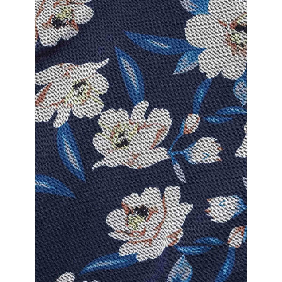 Plus Size Floral Adjustable Straps Split Hem Swim Dress Women's Swimwear Indigo Beach Bodycon U-neck High stretch Curve Swim Dresses BloomChic 10/M Product Image