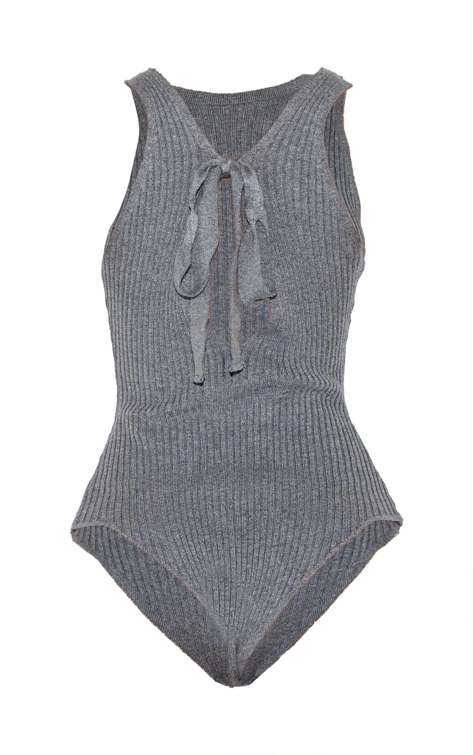 Petite Charcoal Knitted Tie Back Bodysuit Product Image