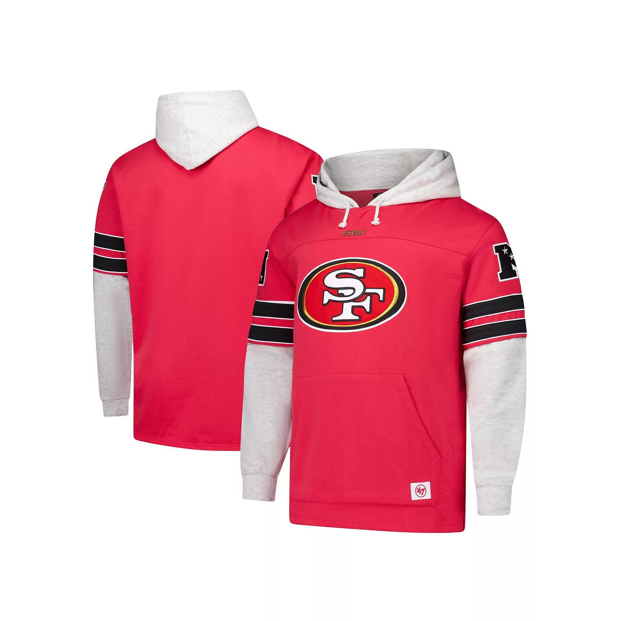 Men's '47 Scarlet San Francisco 49ers Big & Tall Lacer Pullover Hoodie, Size: 4XLT, Red Product Image