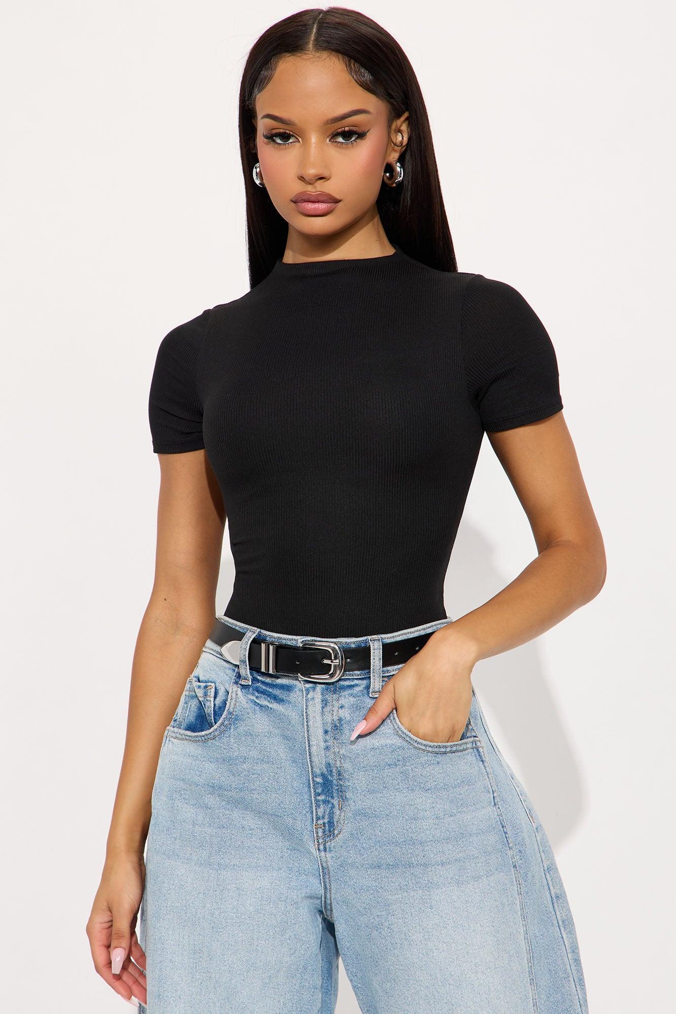 Sadie Short Sleeve Double Lined Bodysuit - Black Product Image