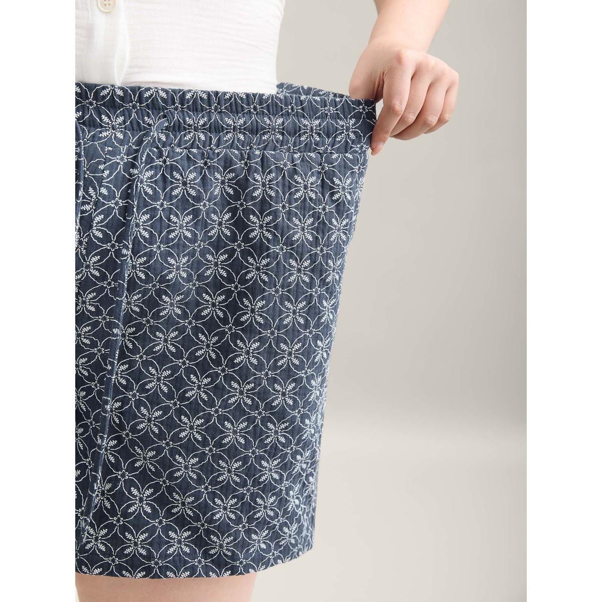 Plus Size Marine Elements Straight-Leg Shorts Women Indigo Resort Drawstring Straight Leg Vacation Shorts BloomChic 26/4X Product Image
