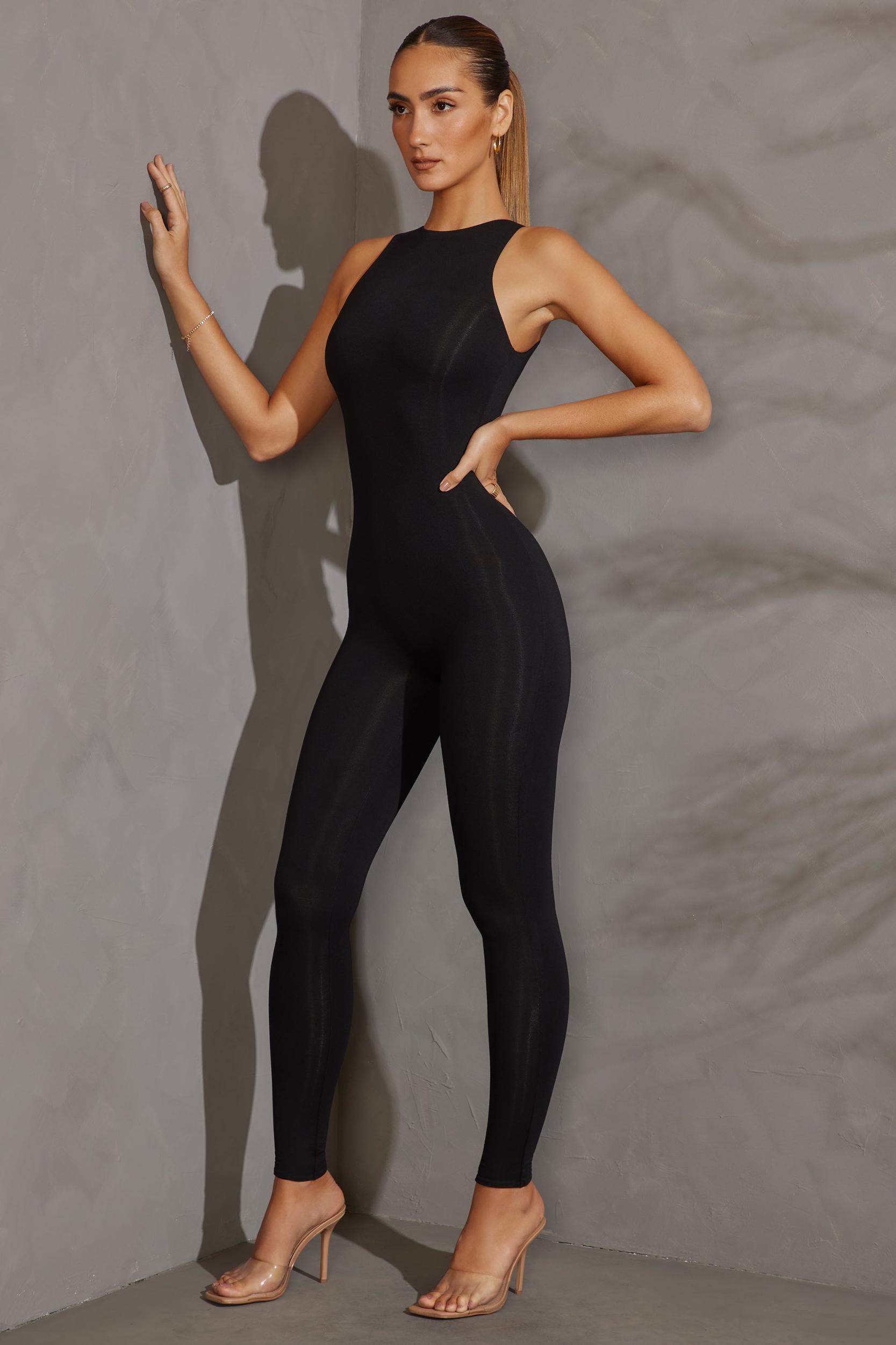 Racer Neck Jumpsuit in Black Product Image