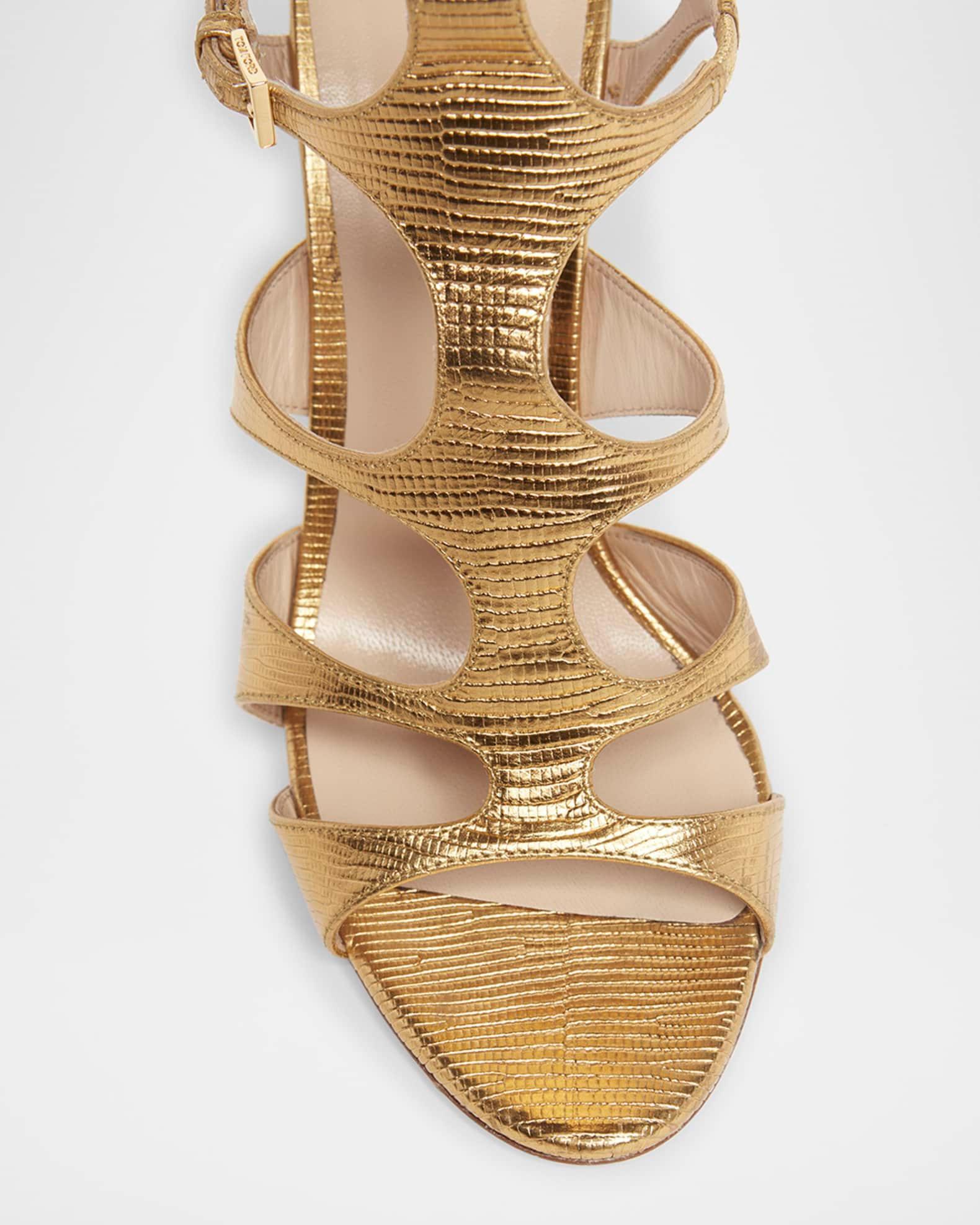 Lizard-Printed Leather Caged Sandals Product Image