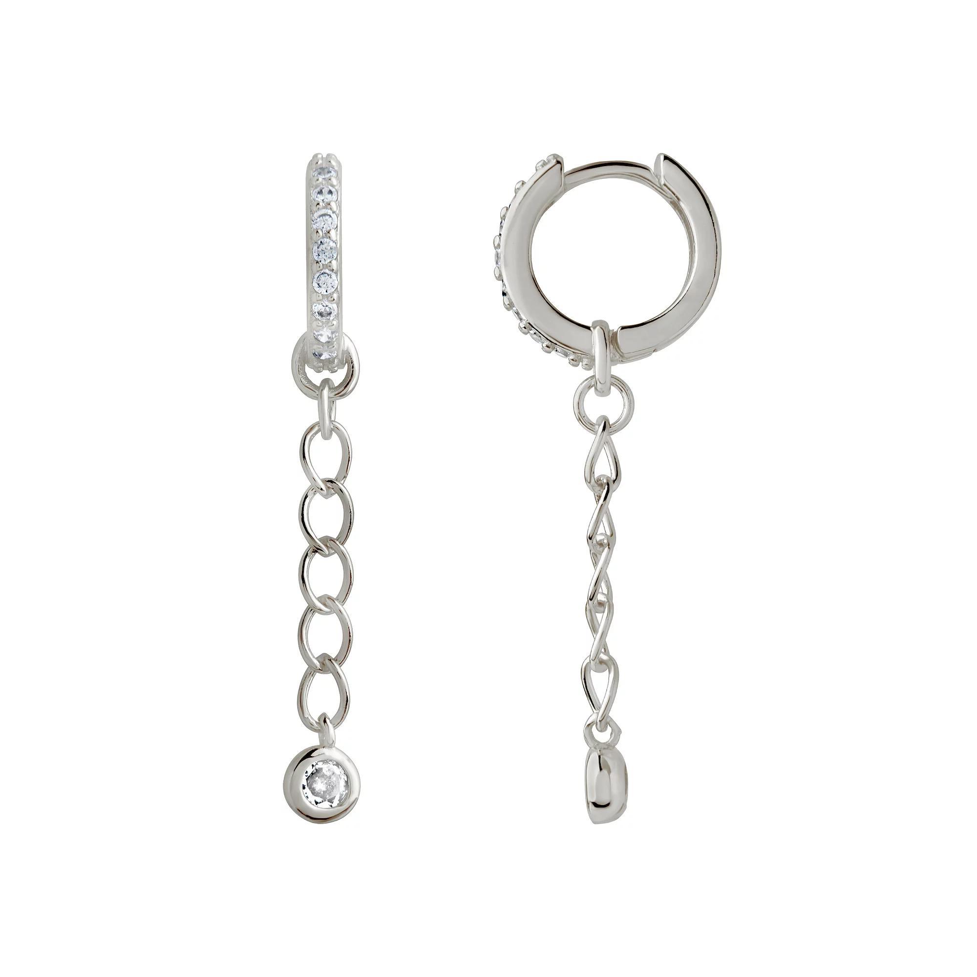 MC Collective Cubic Zirconia Maxine Huggie Chain Drop Earrings, Womens, Silver Tone Product Image