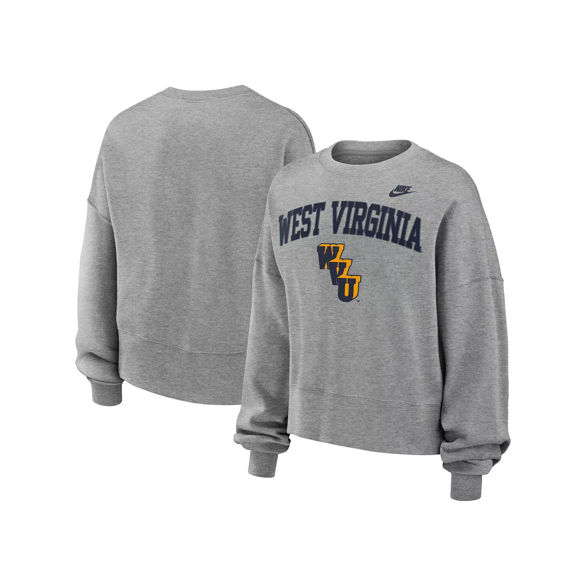 Womens Nike Heather Gray West Virginia Mountaineers Legacy Fleece Classic Arch Oversized Cropped Tackle Twill Sweatshirt Product Image