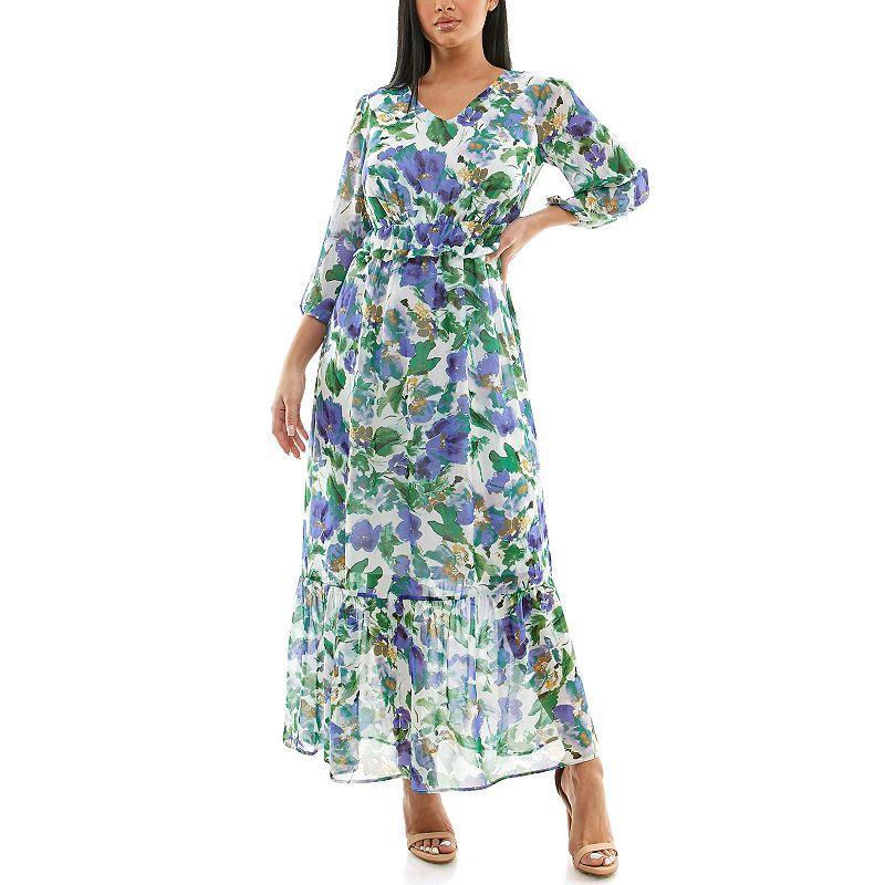 Women's Nina Leonard Chiffon Printed Maxi Dress, Size: Small, Red Team Product Image