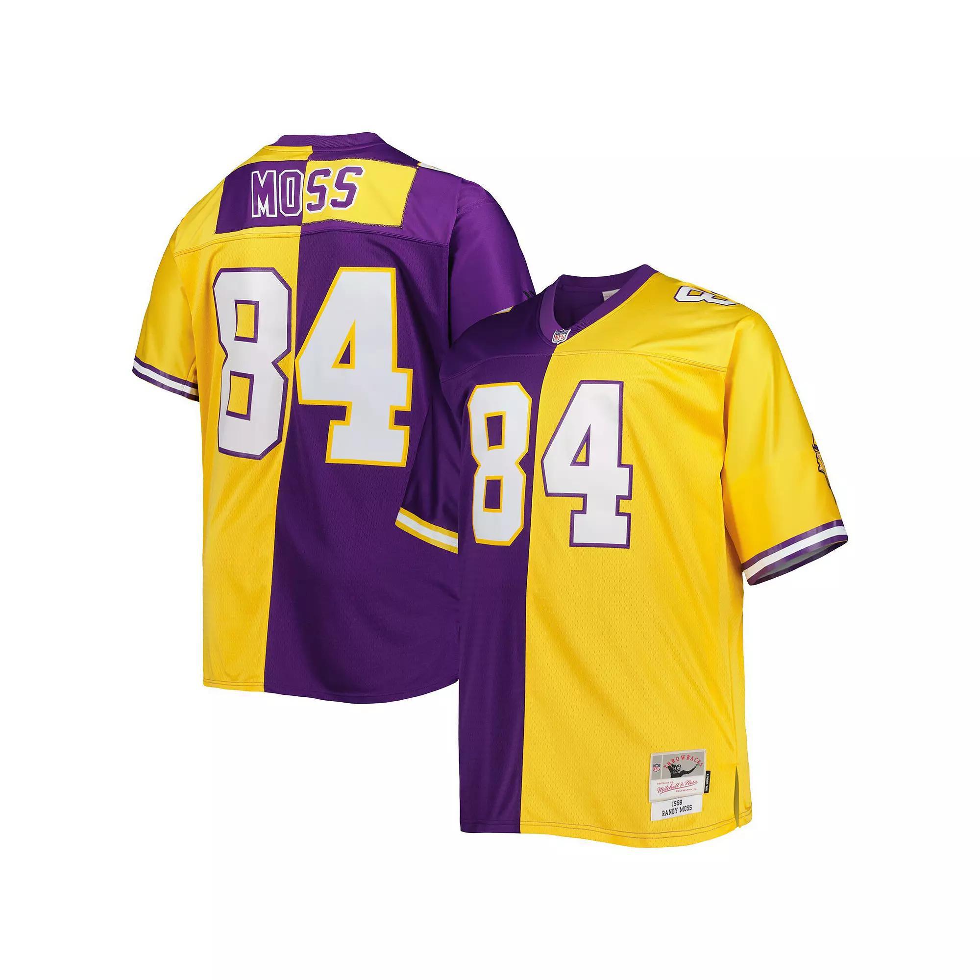 Men's Mitchell & Ness Randy Moss Purple/Gold Minnesota Vikings Big & Tall Split Legacy Retired Player Replica Jersey, Size: XLT Product Image