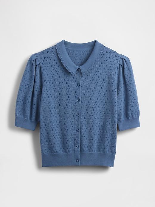 100% Cotton Cropped Pointelle Cardigan Product Image
