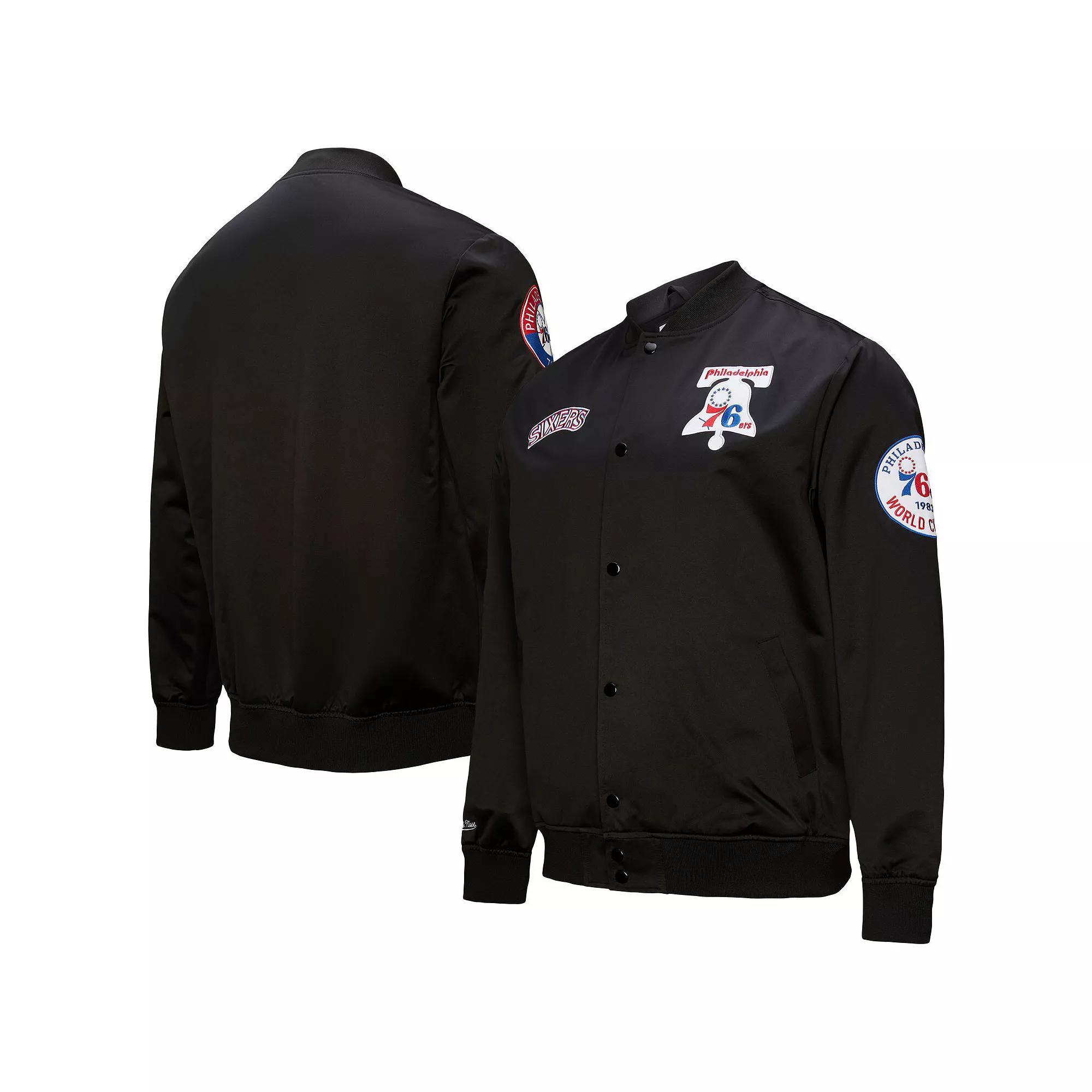 Men's Black Philadelphia 76ers Hardwood Classics Blackout Collection Satin Full-Zip Jacket, Size: Medium, 76r Black Product Image