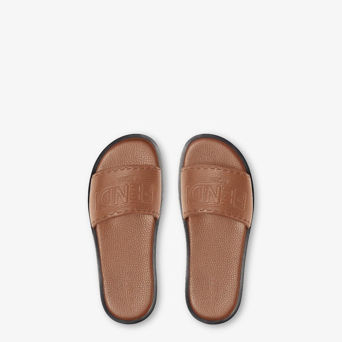 Fendi Roma Leather SlidesBrown leather slides Product Image