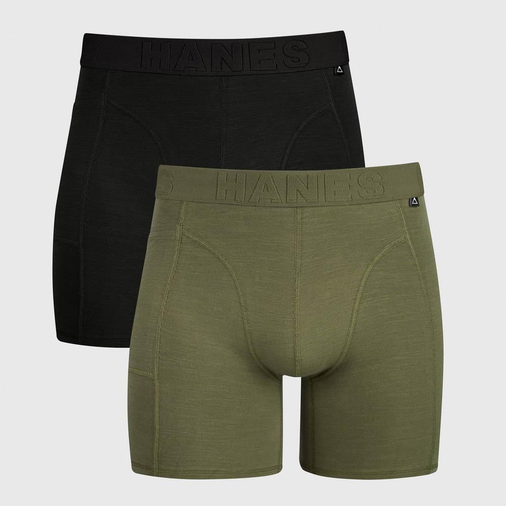 Hanes Explorer Mens Boxer Brief Underwear, Olive/Black, 2-Pack Green/Black S Product Image