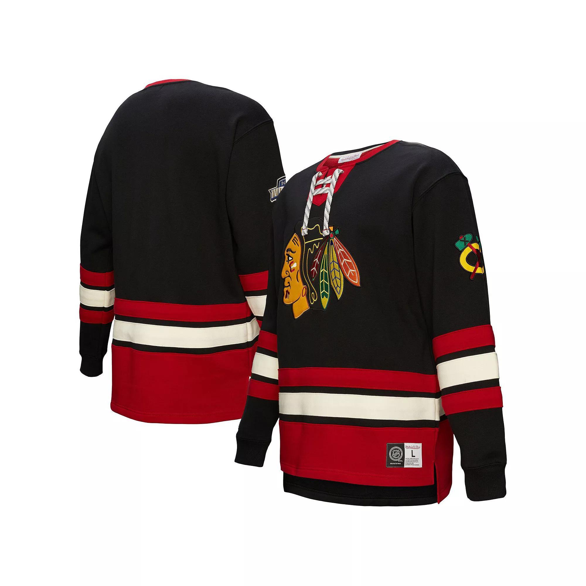 Men's Black Chicago Blackhawks Heritage Lace-Up Pullover Sweatshirt, Size: XL Product Image