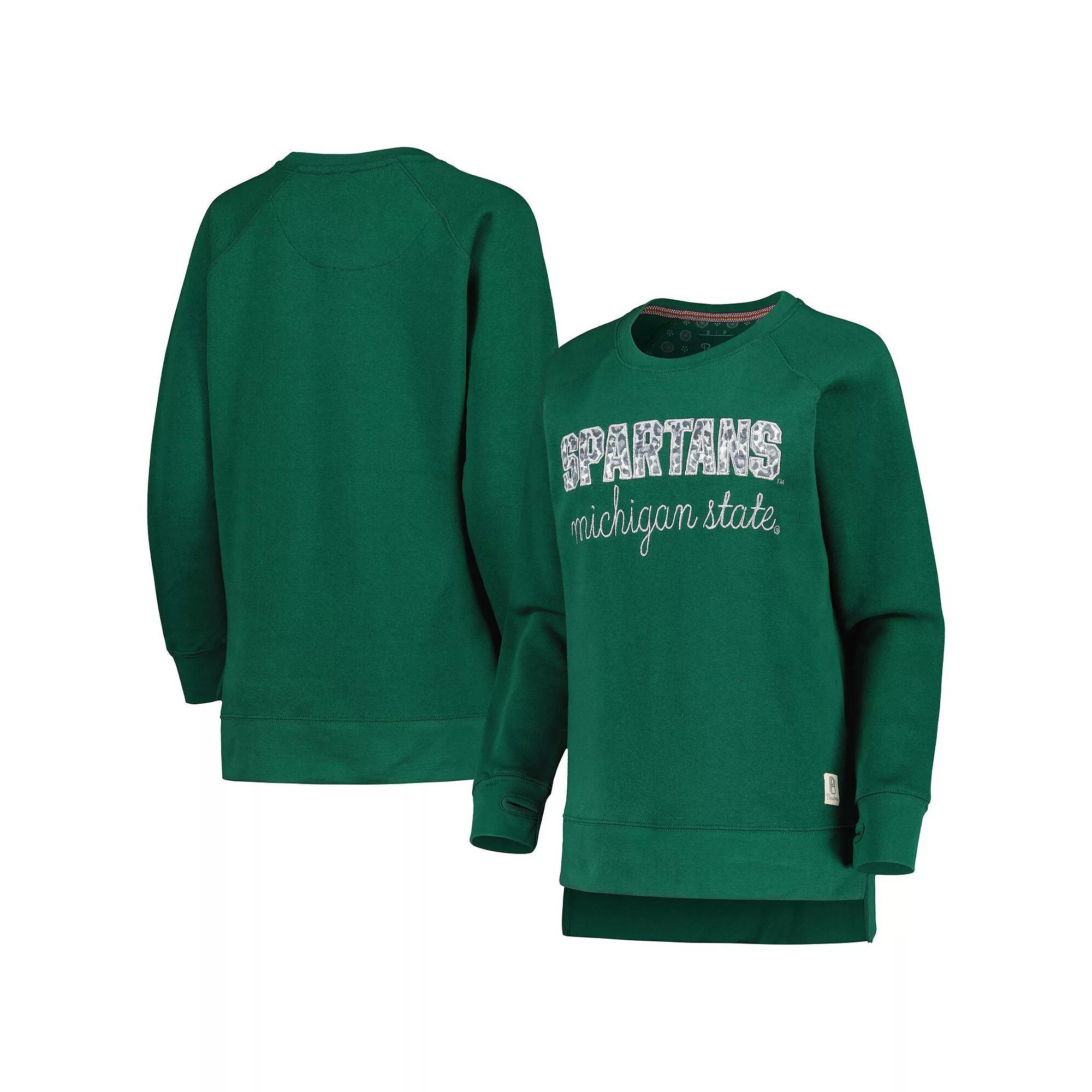 Women's Pressbox Green Michigan State Spartans Steamboat Animal Print Raglan Pullover Sweatshirt, Size: XL Product Image