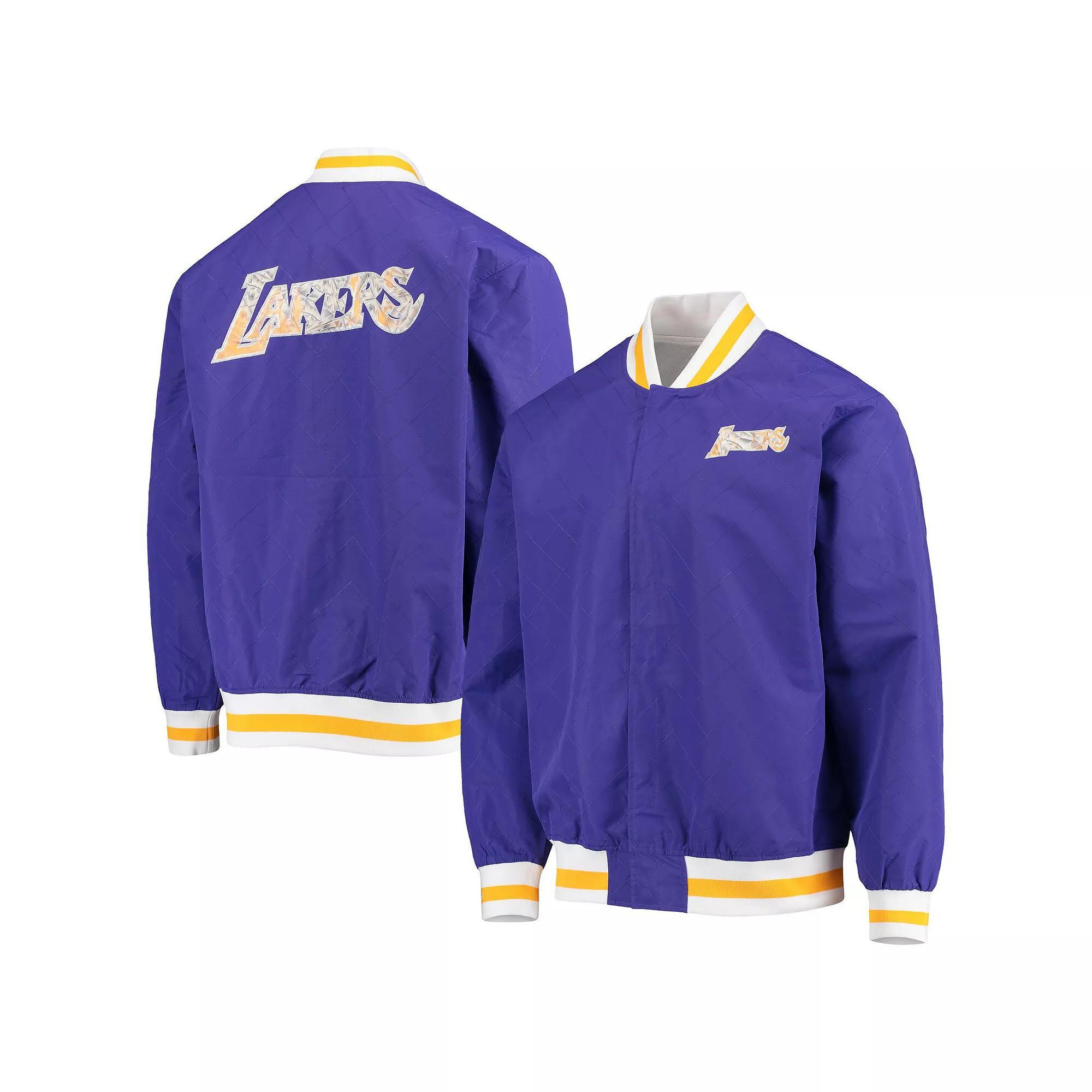 Men's Los Angeles Lakers Purple Mitchell & Ness Hardwood Classics 75th Anniversary Authentic Warmup Full-Snap Jacket, Size: Small Product Image