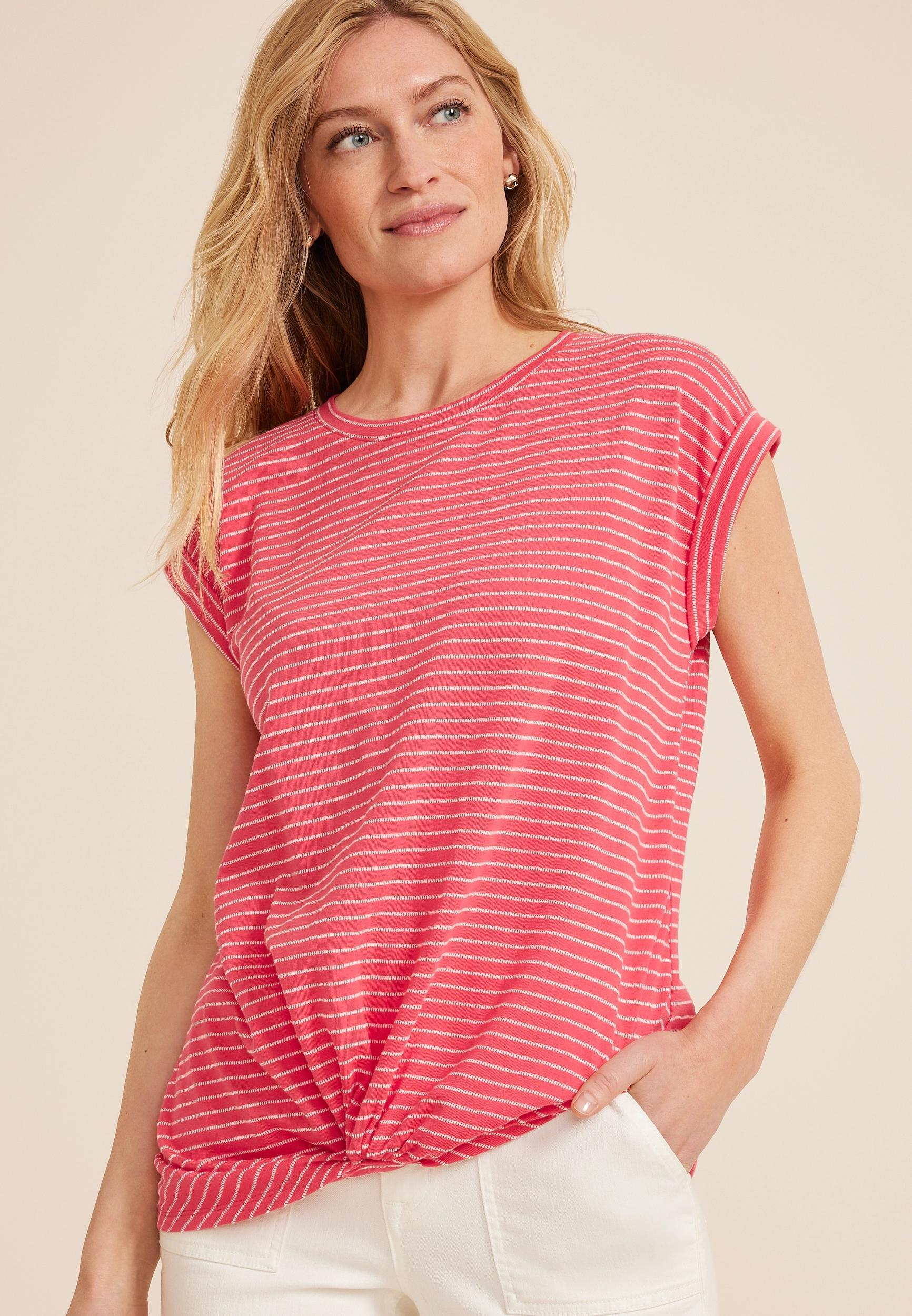 Maurices Womens XX Large Size 24/7 Austin Striped Knot Hem Short Sleeve Tee Product Image