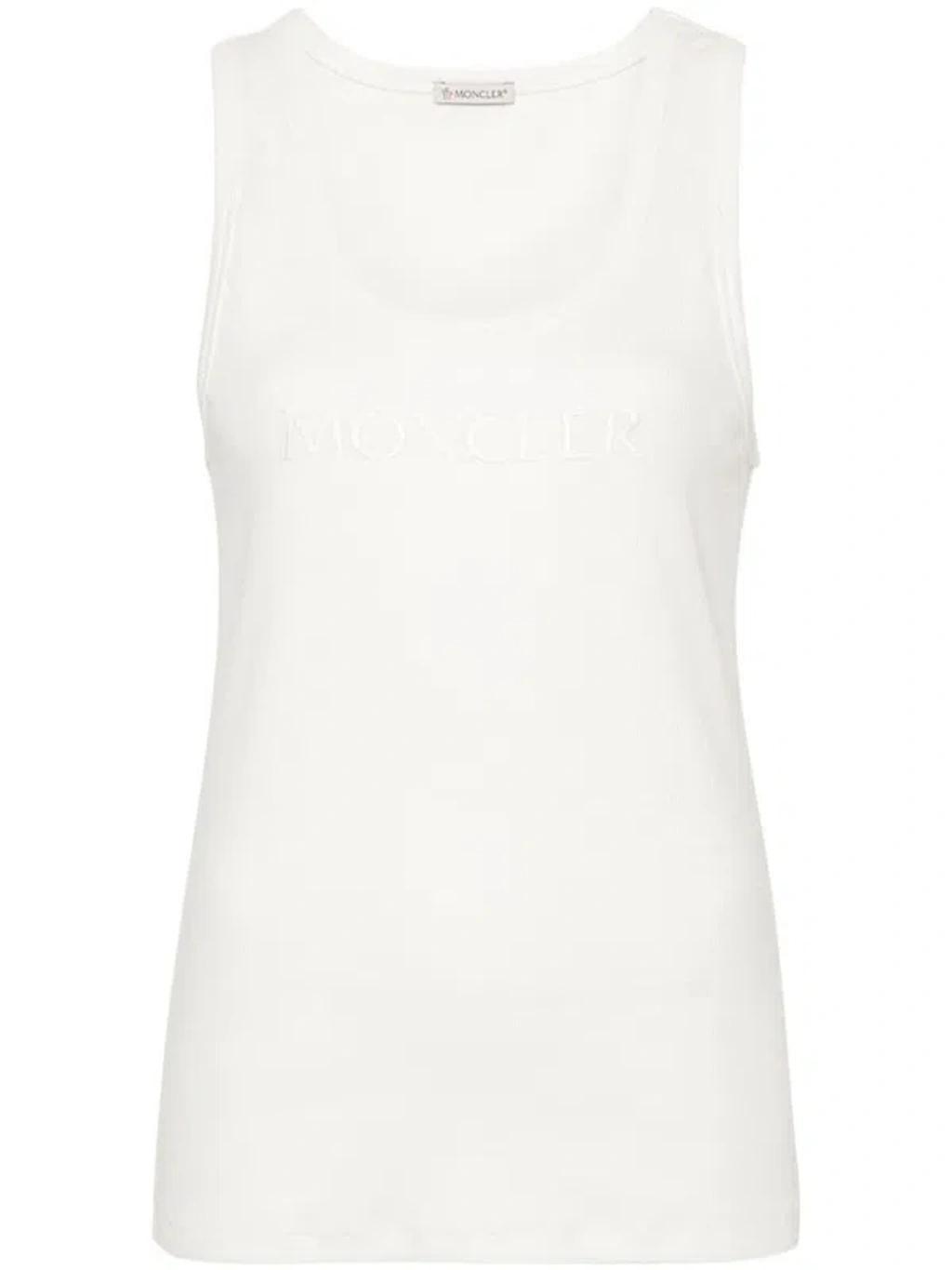MONCLER Logo Embroidered Ribbed Tank Top In White Product Image