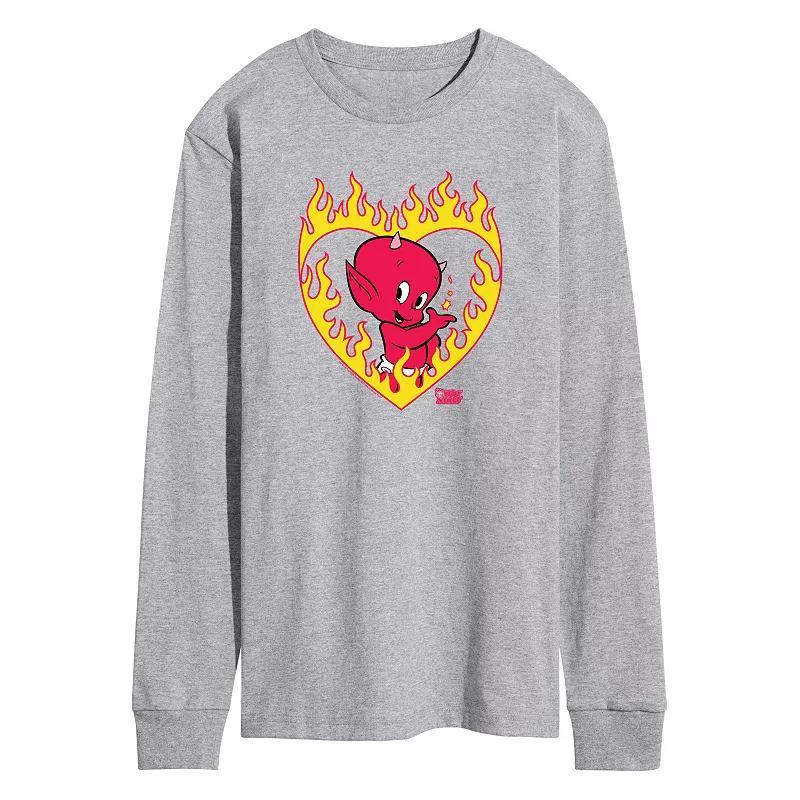 Mens Hot Stuff Little Devil Flame Heart Fleece Sweatshirt Athletic Grey Product Image