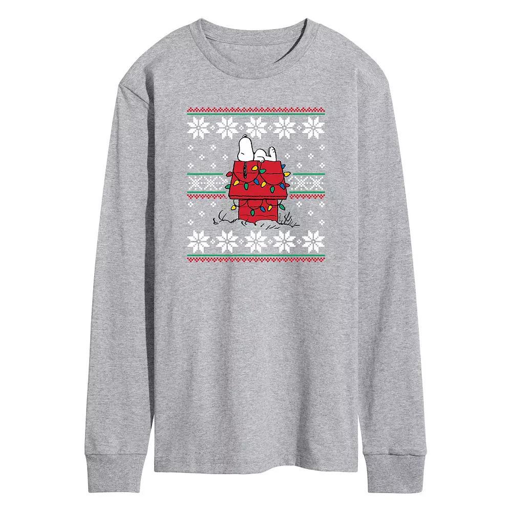 Men's Peanuts Dashing Doghouse Ugly Sweater Long Sleeve Tee, Size: XL, Gray Product Image