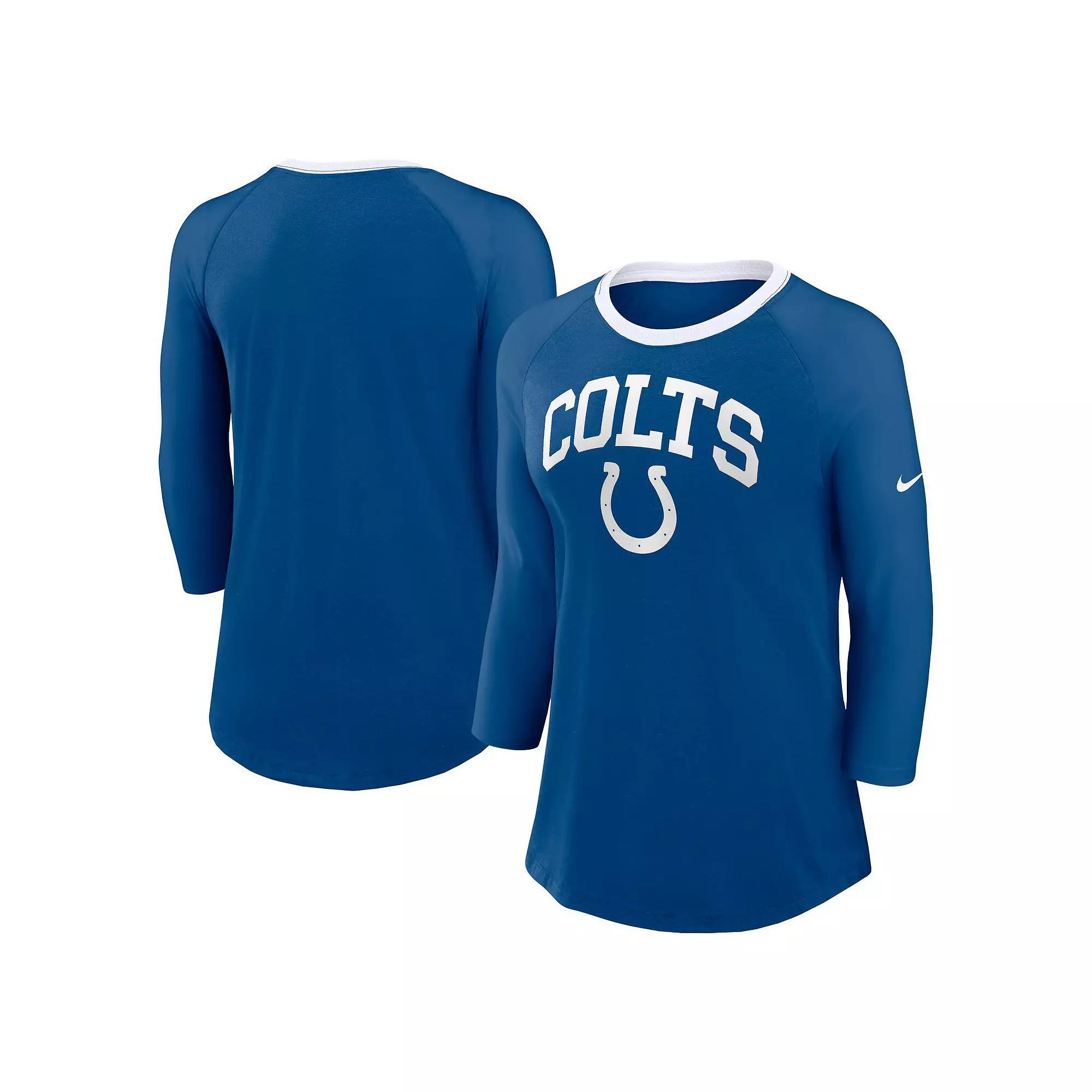 Womens Nike Royal Indianapolis Colts Raglan 3/4 Sleeve T-Shirt Product Image